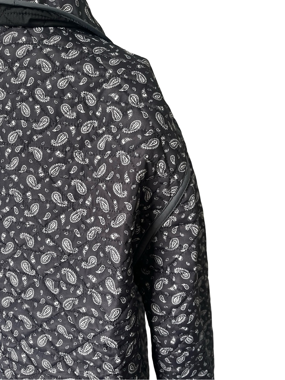 Lands End Reversible Quilted Barn Jacket Black Gray Paisley Womens Size XLT - Picture 11 of 12